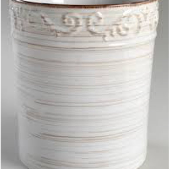 Pfaltzgraff Trellis White Scroll Design Utensil Crock Stoneware 7”H Cottagecore - Picture 2 of 12